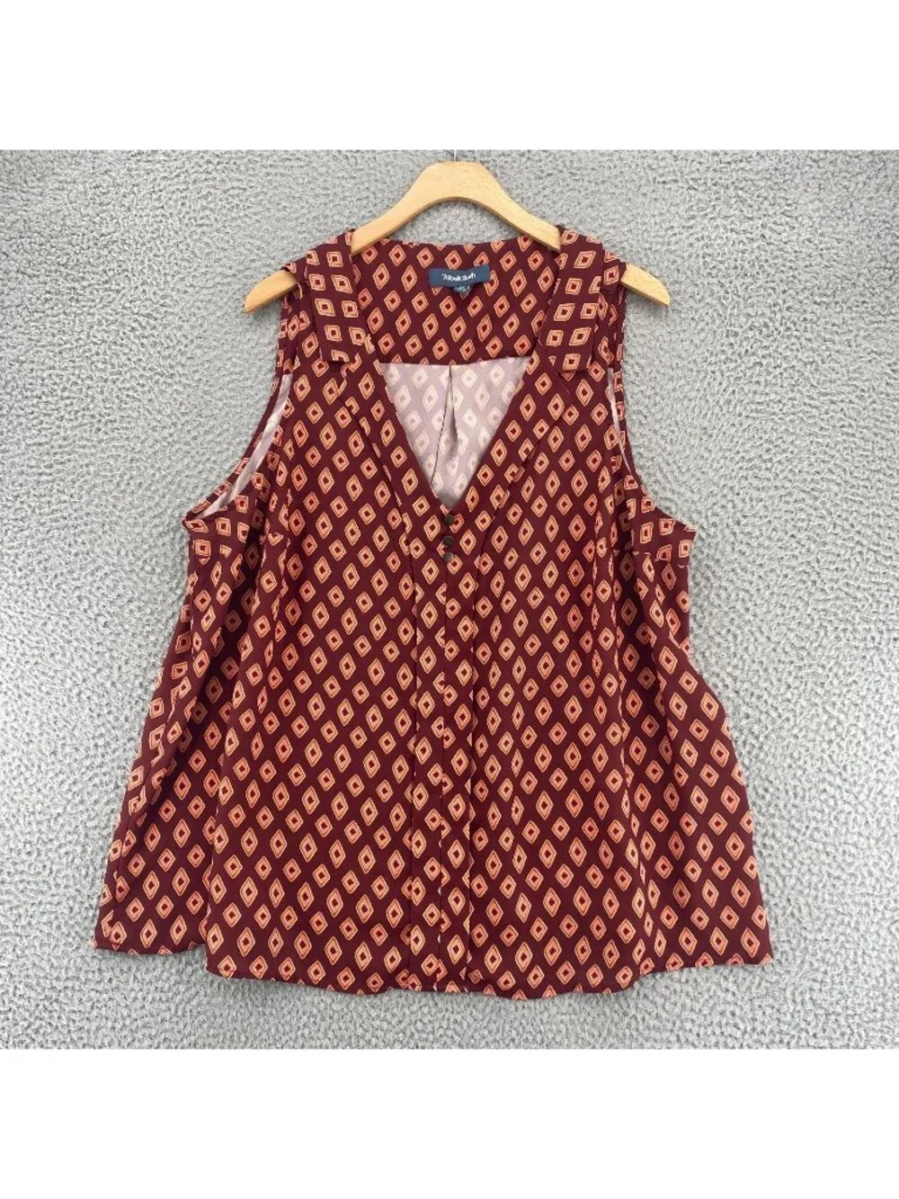 ModCloth 2X Plus Brown Pattern Sleeveless Collared V Neck Blouse Pullover Casual